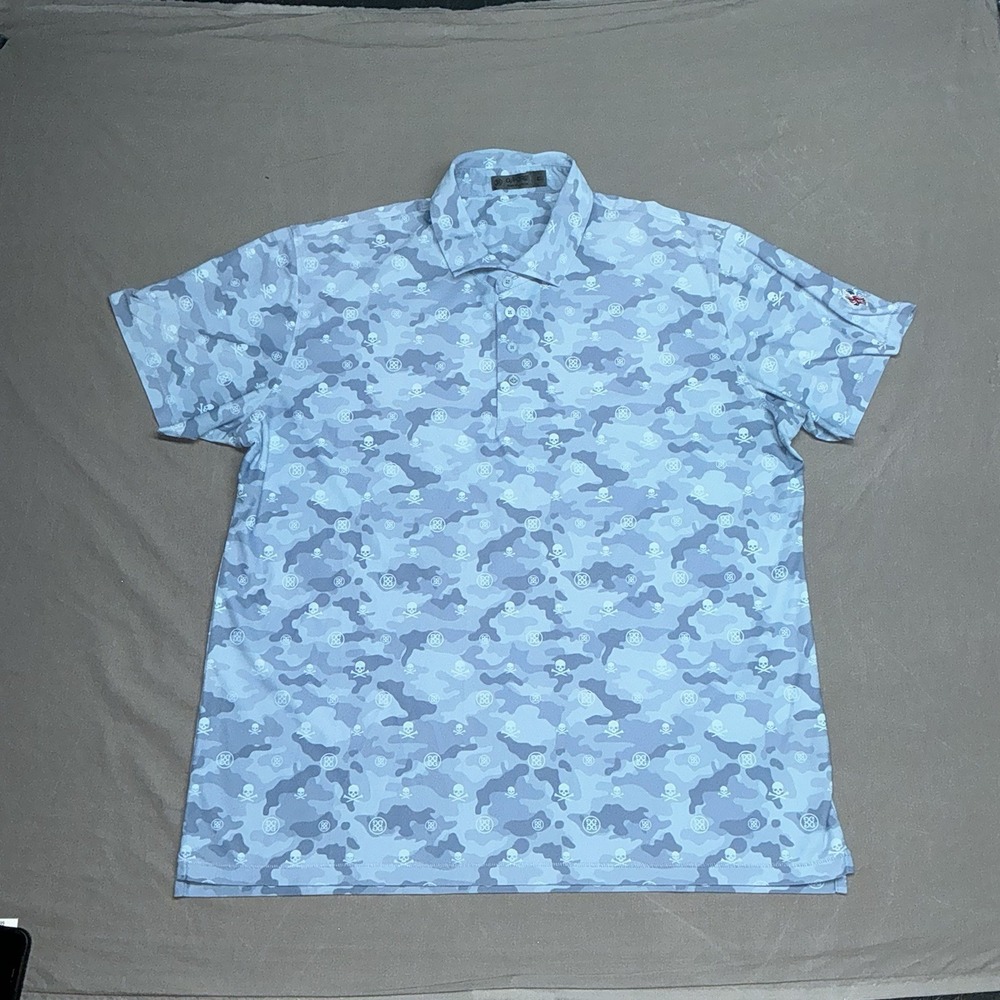 G/Fore Camo TECH Polo Shirt Mens XL Blue Skulls Golf Performance Embroidered